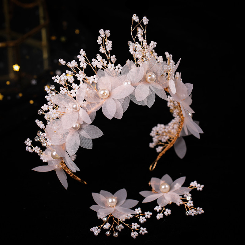 儿童生日皇冠珍珠花朵超仙花环女童公主表演头饰演出走秀新娘发饰