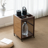 叁舍移动茶水车北美黑胡桃实木茶推车现代简约小型茶桌侧边柜边几