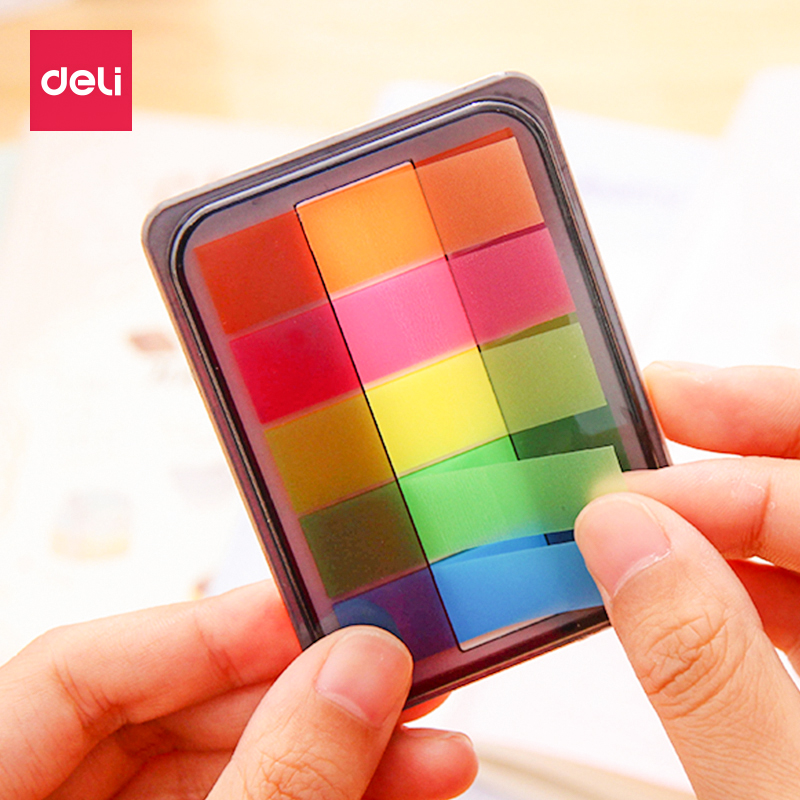 得力9060荧光膜 指示标签分类贴 便利贴 荧光贴 索引贴（抽取盒）