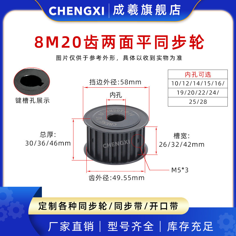8m20齿两面平槽无台同步轮