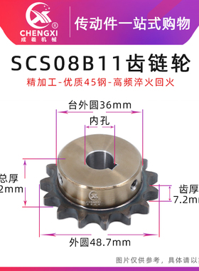 SCS高品质成型孔链轮4分11齿 08B11T外径48.7 精车内孔键槽顶丝