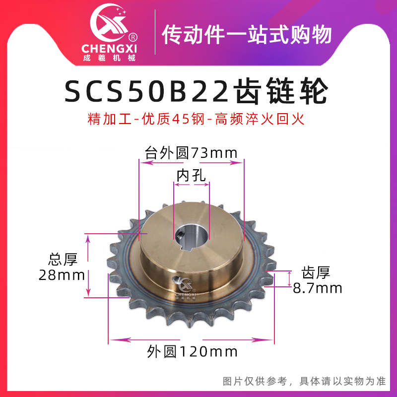 SCS高品质成型孔链轮5分50B22齿 10A22T外径120精车孔键槽顶丝孔 五金/工具 链轮 原图主图