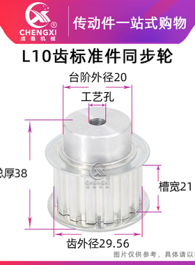L10齿工艺孔同步轮同步皮带轮标准件 齿外径29.56 槽宽21传动轮