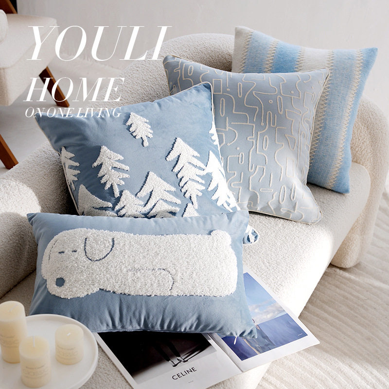 中古简约卡通儿童奶油色蓝色抱枕靠垫沙发飘窗抱枕套床上靠枕