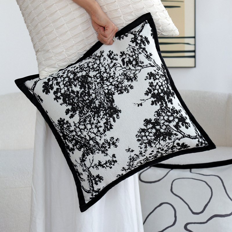 轻奢黑白ins风网红客厅沙发抱枕酒店样板间雪尼尔提花靠枕抱枕套