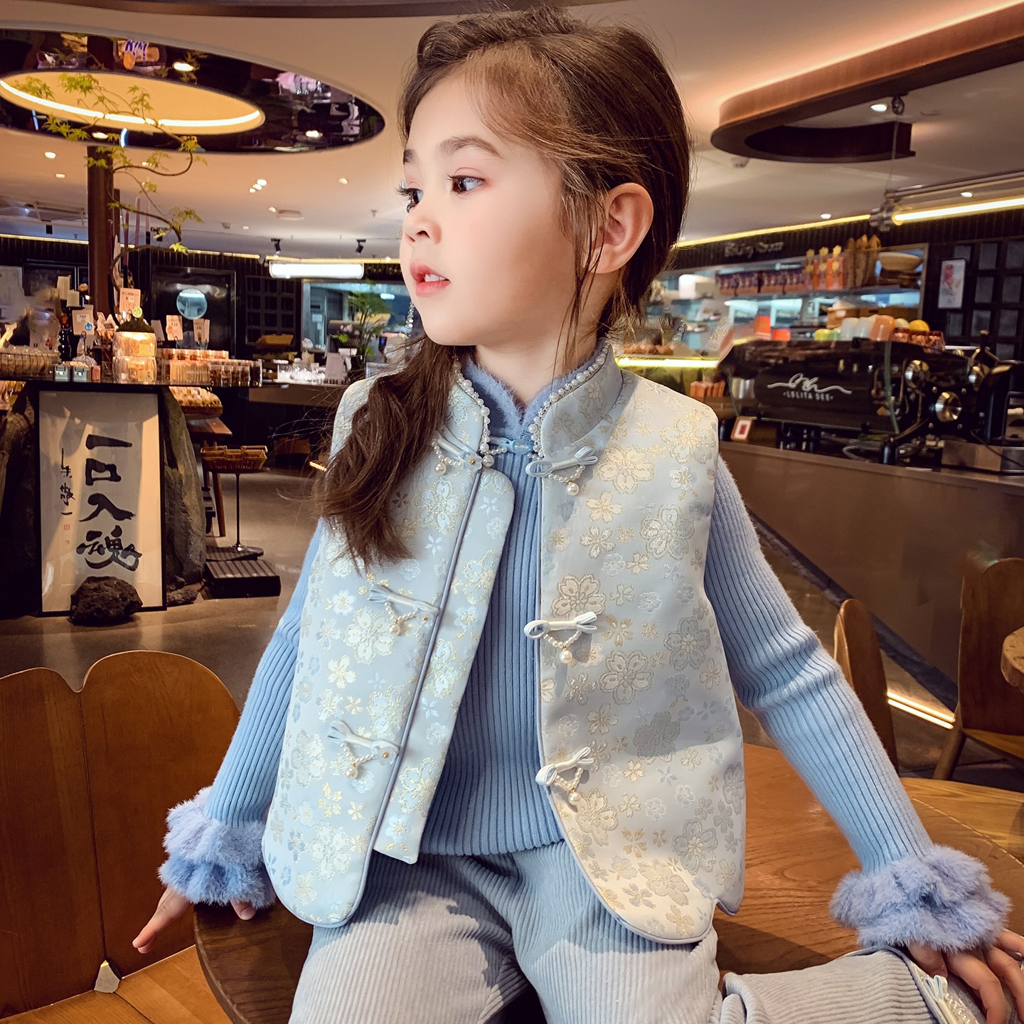 女童新中式织锦提花夹棉外套