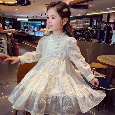 女童秋装棉布蕾丝长袖连衣裙子