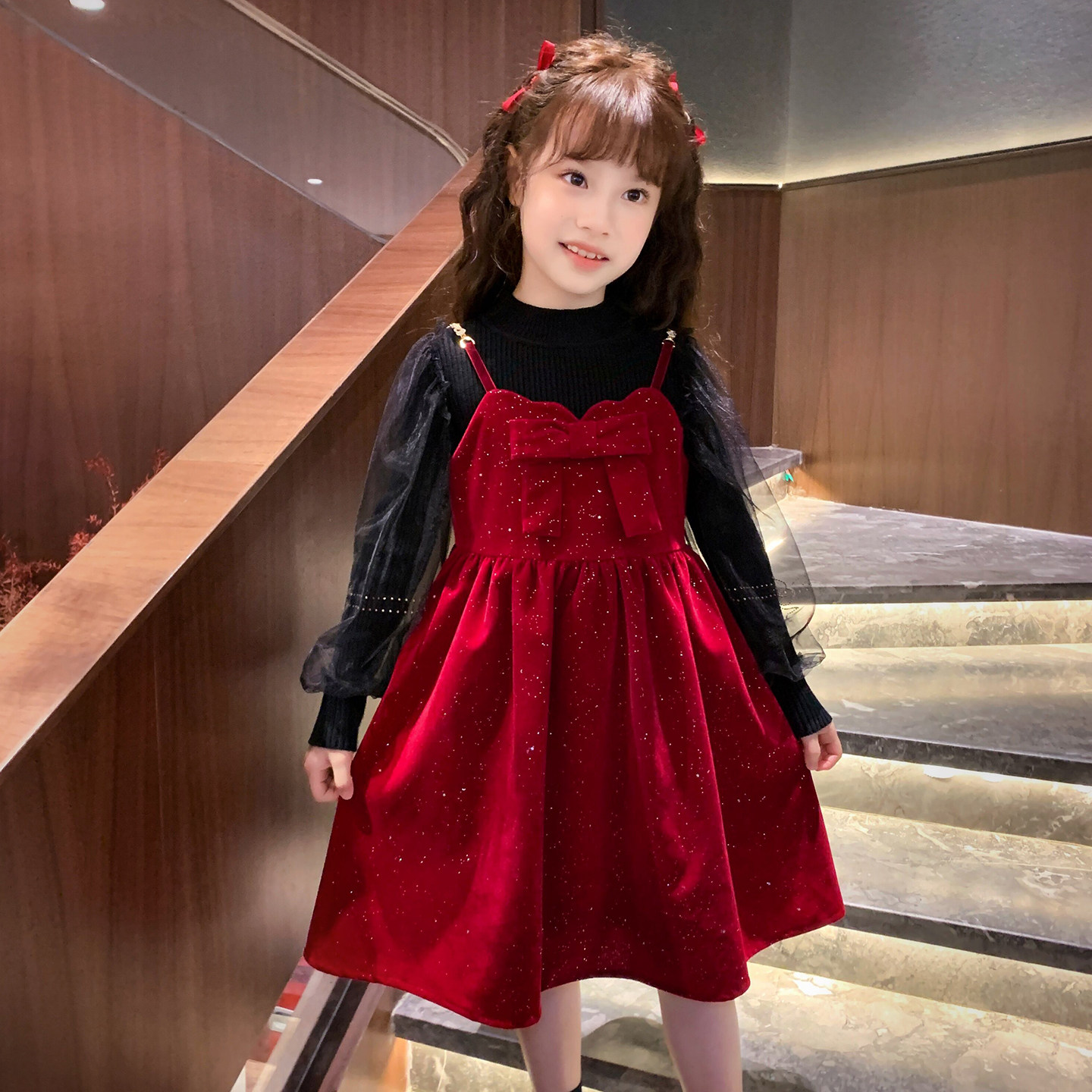 女童新年红色加绒连衣裙冬装2025新款小女孩拜年服吊带公主裙套装,童装/婴儿装/亲子装,连衣裙,淘宝优惠券,粉丝福利购,淘宝优惠卷