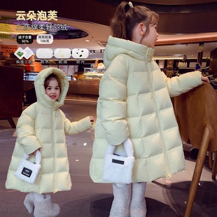 女童三防羽绒服冬装2025新款儿童韩版90白鸭绒免洗面包服长款外套