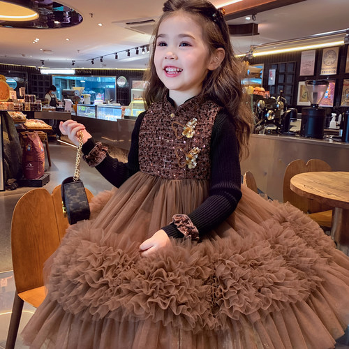 女童小香风亮片网纱背心裙