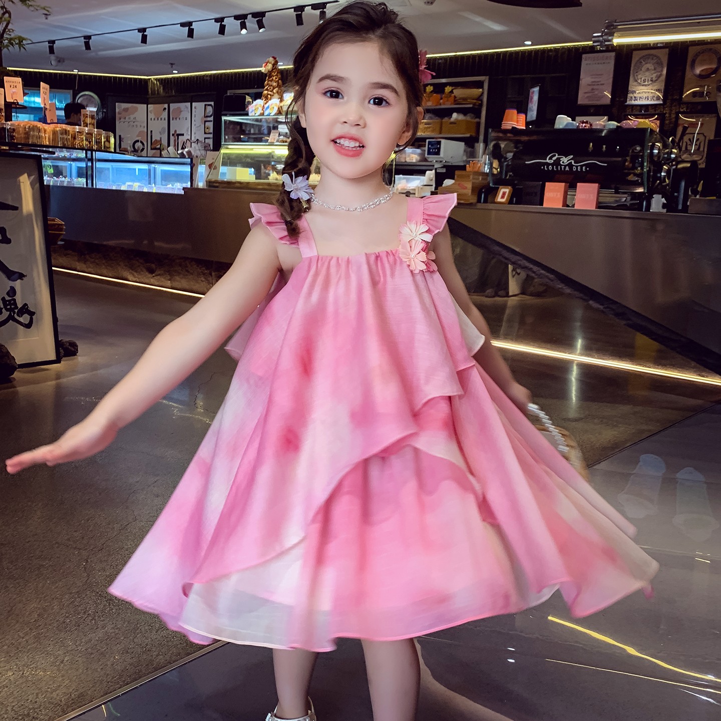 女童吊带裙夏装粉色洋气沙滩裙