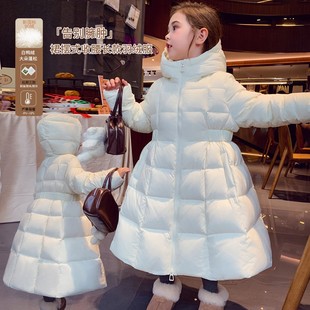 女童三防长款羽绒服冬装2025新款儿童韩版纯色收腰外套女孩面包服