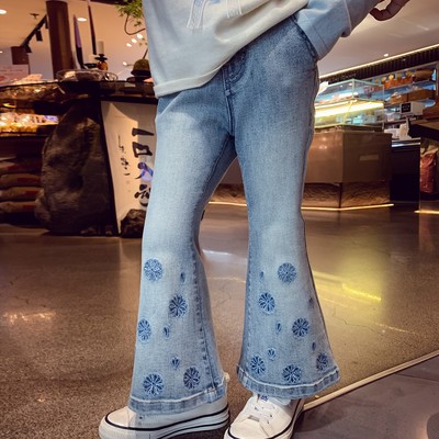 女童时髦修身喇叭牛仔裤