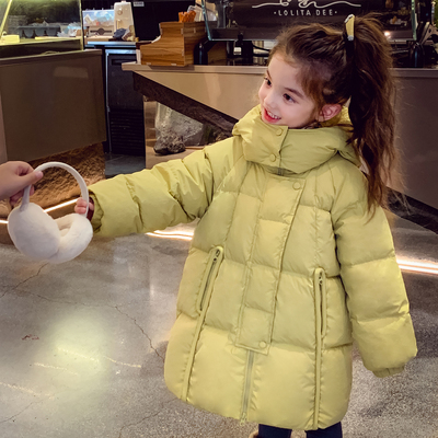 女童90白鸭绒中长款羽绒股外套