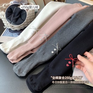 袜冬装 舞蹈袜裤 2025新款 蝴蝶结纯色连袜裤 子 儿童韩版 女童加绒连裤