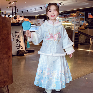 女童马面裙套装冬装2025新款儿童国风新中式汉服唐装外套两件套裙