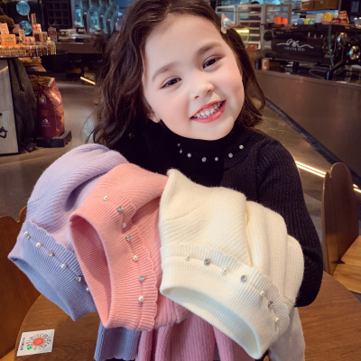 女童保暖中高领针织毛衣