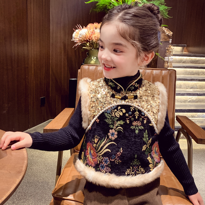 唐装夹棉马甲国风拜年服两件套装