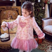 女童夹棉旗袍裙冬2025新款 儿童国风织锦拜年服花苞亮片公主连衣裙