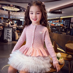 女童春装毛衣开衫2026新款韩版儿童麻花针织衫小女孩花边薄款外套