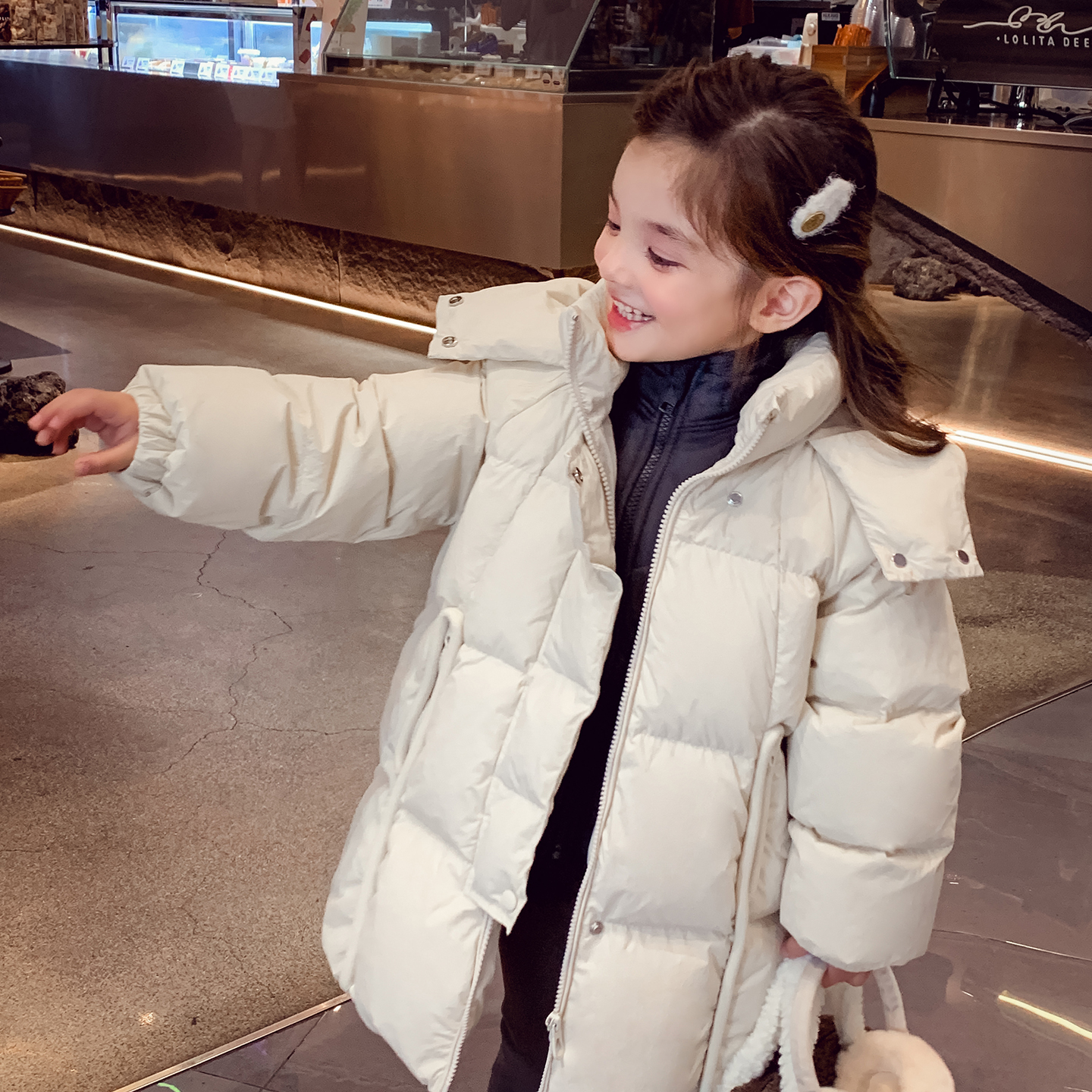 儿童白鸭绒小女孩中长款外套