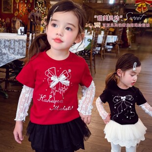 女童烫钻短袖T恤春装2026新款儿童百搭打底衫小女孩休闲套头上衣