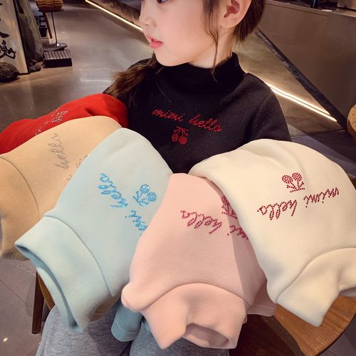 女童韩版烫钻字母加绒打底衫