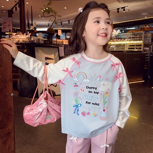 卡通宽松韩版 女童春装 新款 打底衫 春秋女孩时髦上衣 T恤儿童插肩袖