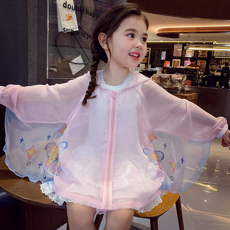 女童防晒衣连帽夏装儿童薄款外套洋气蝙蝠袖超薄出游小女孩皮肤衣
