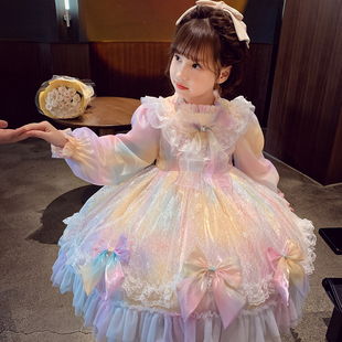 女童洛丽塔公主裙小女孩春秋2025新款 蕾丝网纱蓬蓬连衣裙 儿童长袖