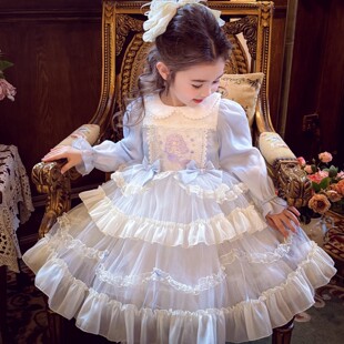 女童洛丽塔春装2026新款女宝长袖网纱蓬蓬裙小女孩生日礼服连衣裙