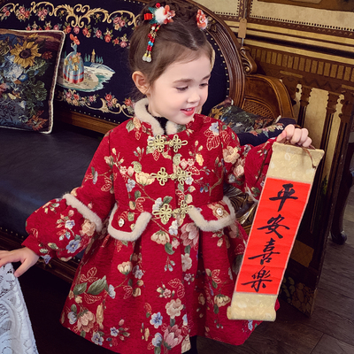 中国风旗袍拜年服小女孩夹棉裙子