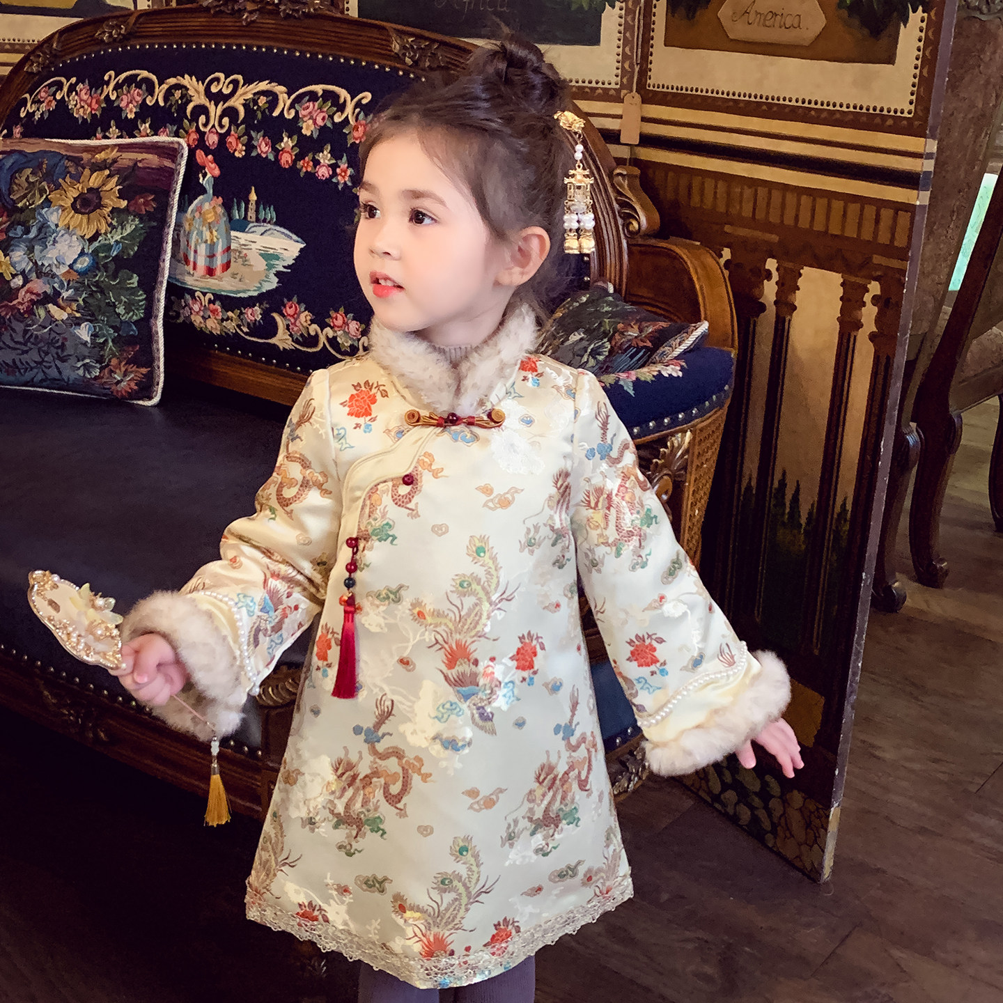 女童新中式夹棉旗袍连衣裙冬装2025新款国风汉服女孩过年拜年裙子,童装/婴儿装/亲子装,连衣裙,淘宝优惠券,粉丝福利购,淘宝优惠卷