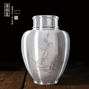 非遗大师李子森作品手刻工艺寒香茶仓大号纯锡茶叶罐2000g