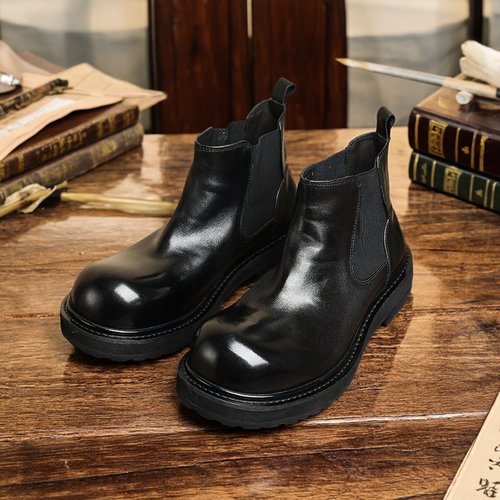 新款英伦风男靴水洗牛皮切尔西靴