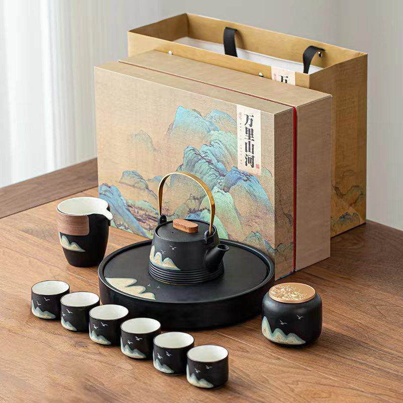 远山陶瓷功夫茶具套装家用办公室茶盘手绘高档茶壶茶杯整套礼盒装