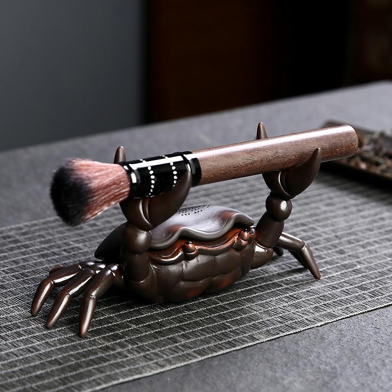 隐茶缘紫砂螃蟹茶漏茶托茶宠摆件