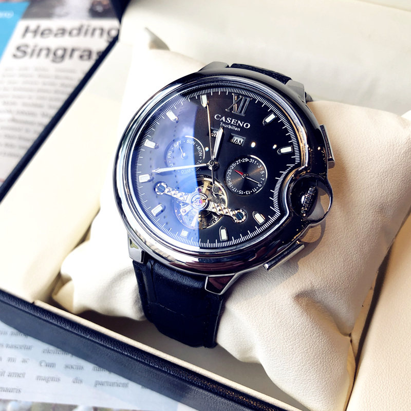 2023新品时尚潮流手表男士偏蓝光气球皮带多功能全自动机械表镂空