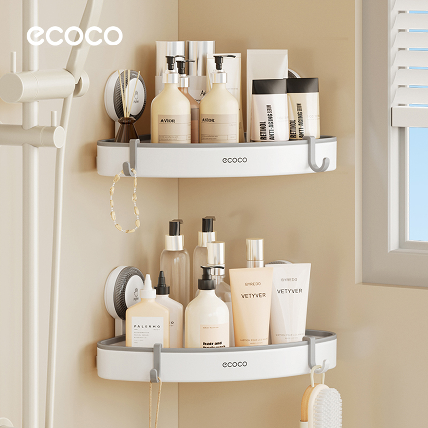 意可可吸盘浴室三角置物架