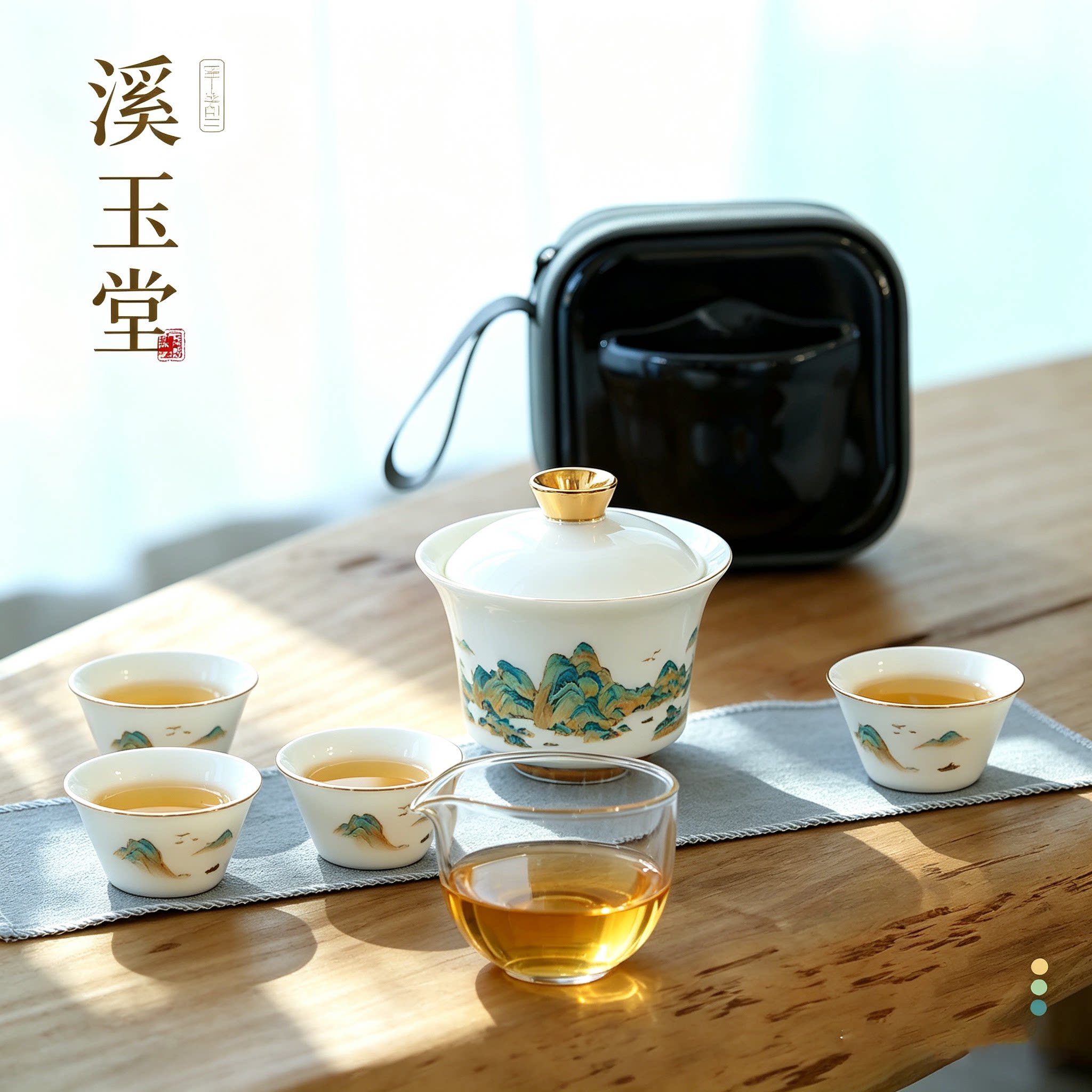冰种玉瓷旅行茶具套装2026新款高档户外露营泡茶快客杯一壶三杯