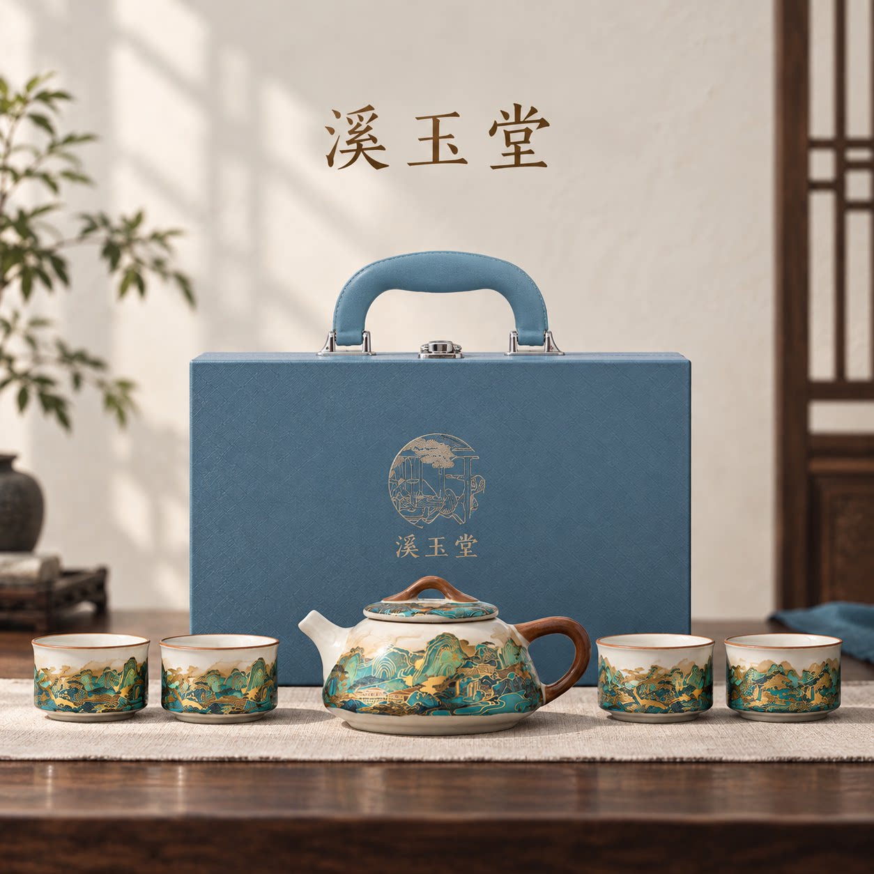 汝窑旅行茶具套装功夫茶杯快客杯户外便携式泡茶一壶四杯送长辈