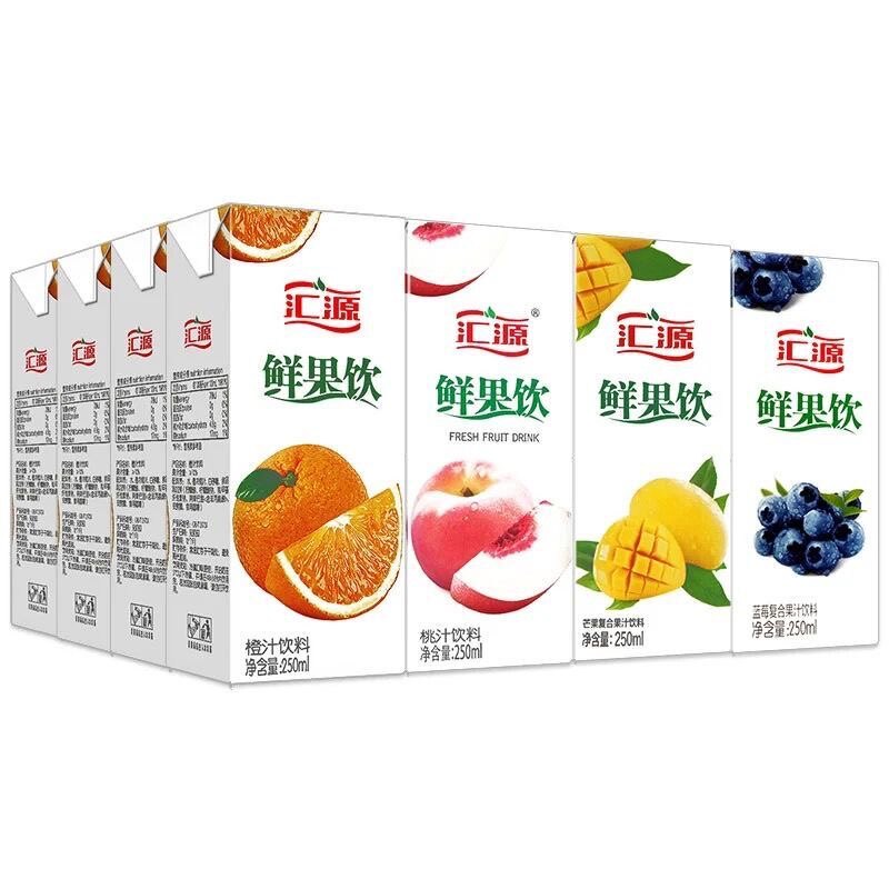汇源果汁鲜果饮250ml混合口味橙汁桃汁蓝莓汁芒果汁盒装饮料
