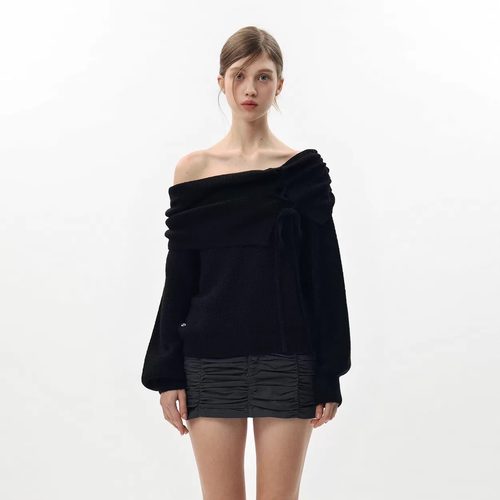 painorpleasure露肩一字领针织