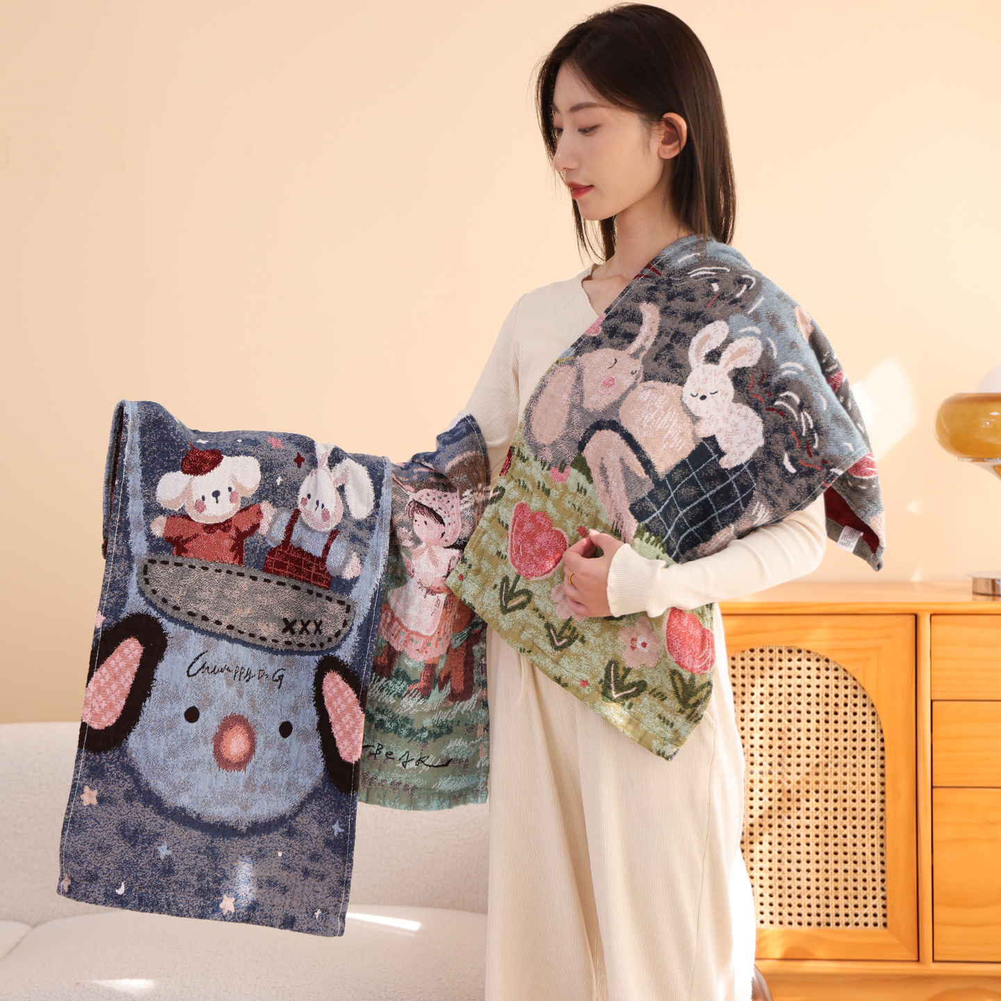 100%纯棉纱布卡通毛巾成人家用洗澡柔软吸水不掉毛A类全棉洗脸巾