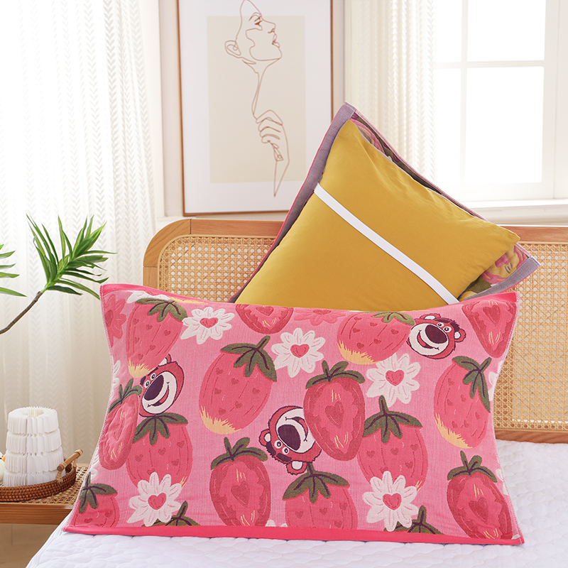 纯棉纱布枕巾不滑落枕头巾一对装