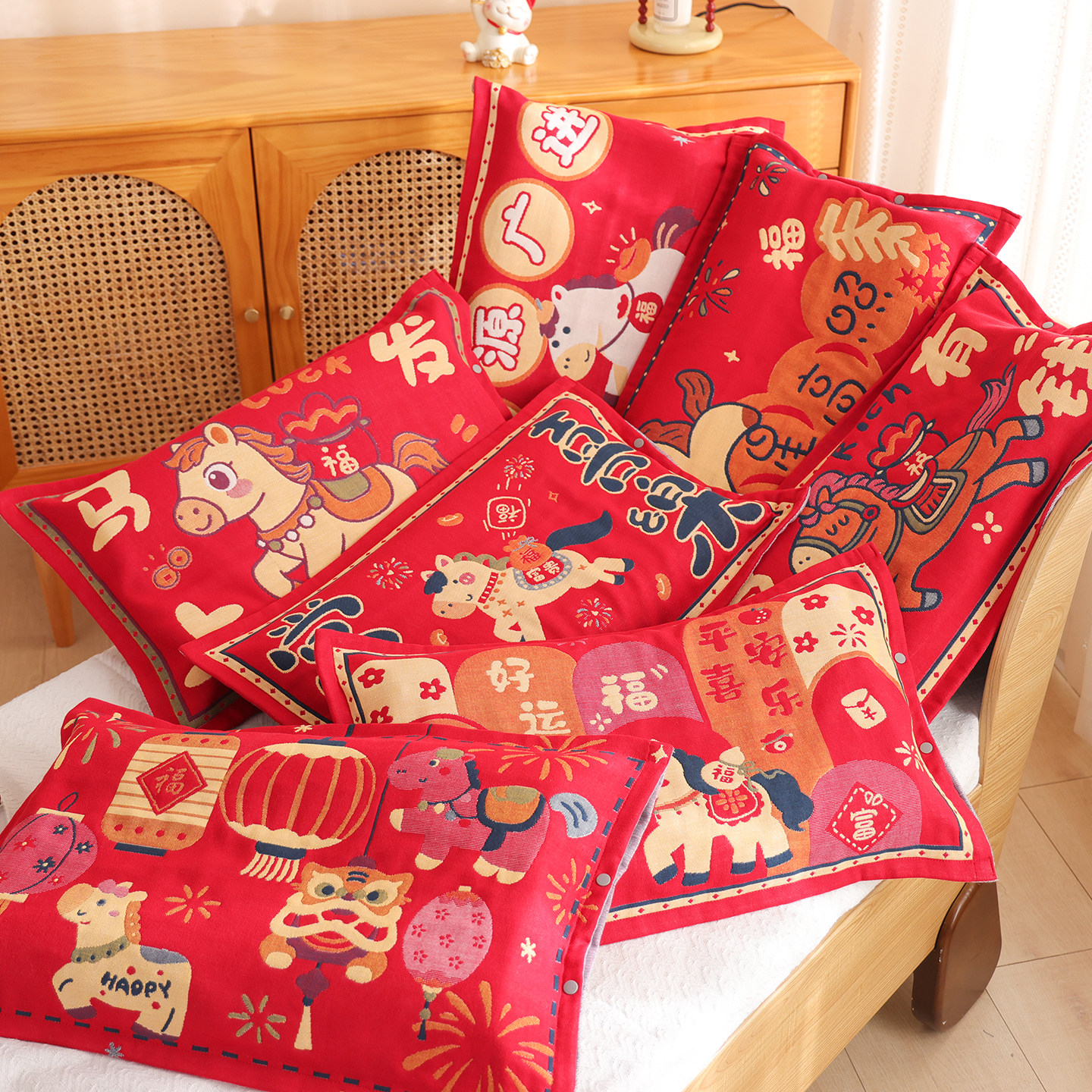 A类纯棉纱布按扣加厚儿童枕套马年宝宝新年款全棉乳胶全包枕头套,床上用品,枕套,淘宝优惠券,粉丝福利购,淘宝优惠卷