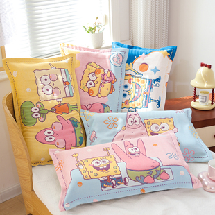 纯棉纱布儿童枕套海绵宝宝可爱卡通加厚款枕头套不脱落全棉内胆套