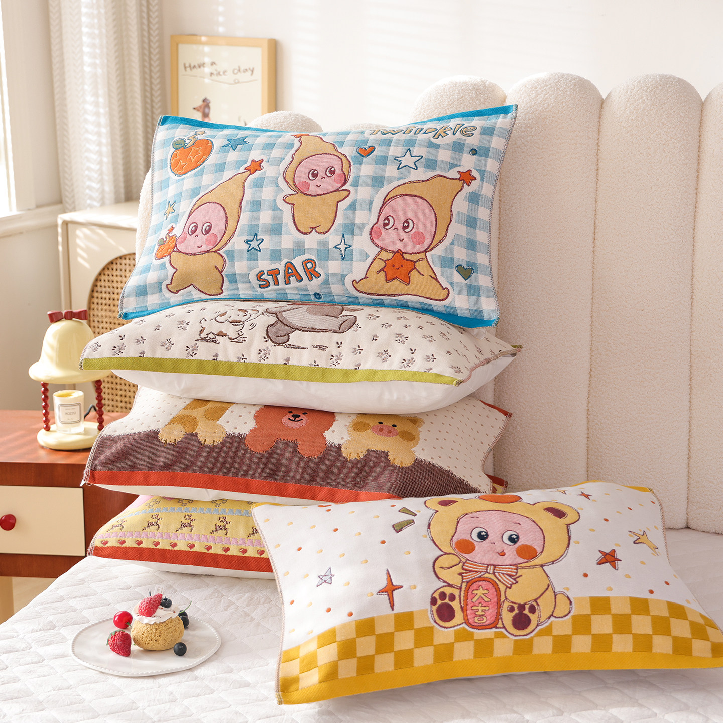 卡通全棉纱布儿童枕巾纯棉可爱宝宝家用枕头盖巾柔软四季款枕头巾,床上用品,枕巾,淘宝优惠券,粉丝福利购,淘宝优惠卷