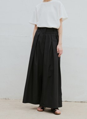 Fist to Fist 经典立体压褶设计 半松紧腰大廓形阔腿裤女夏FK0020