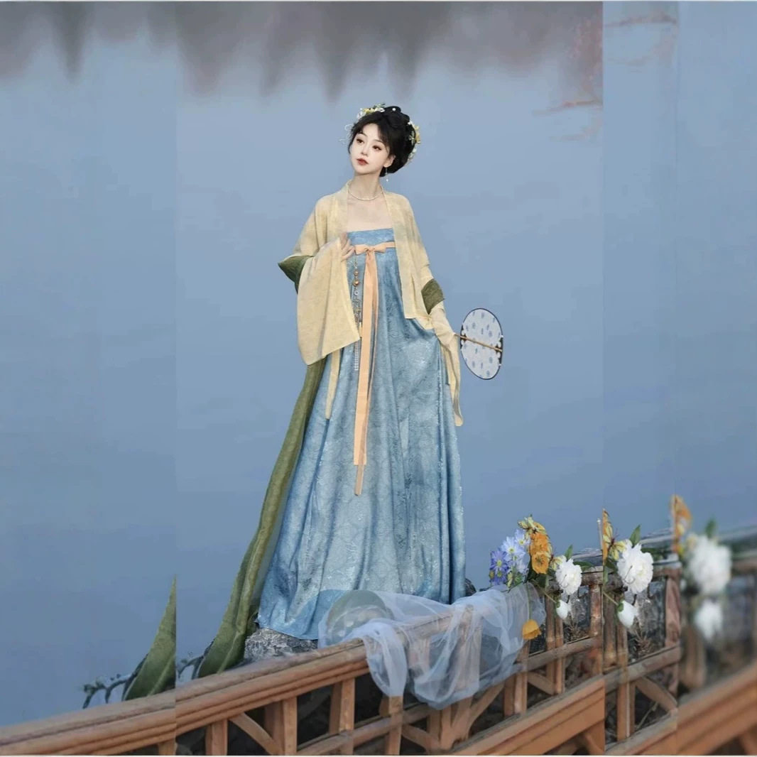 花朝记【桃花枝】法门寺披衫唐制汉服齐胸破裙日常吊带裙春夏新款